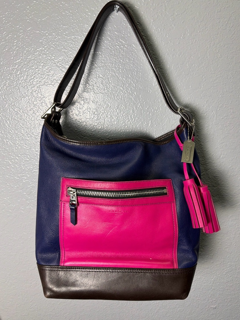 Coach 19995 Navy and Hot Pink Leather Shoulder Hobo